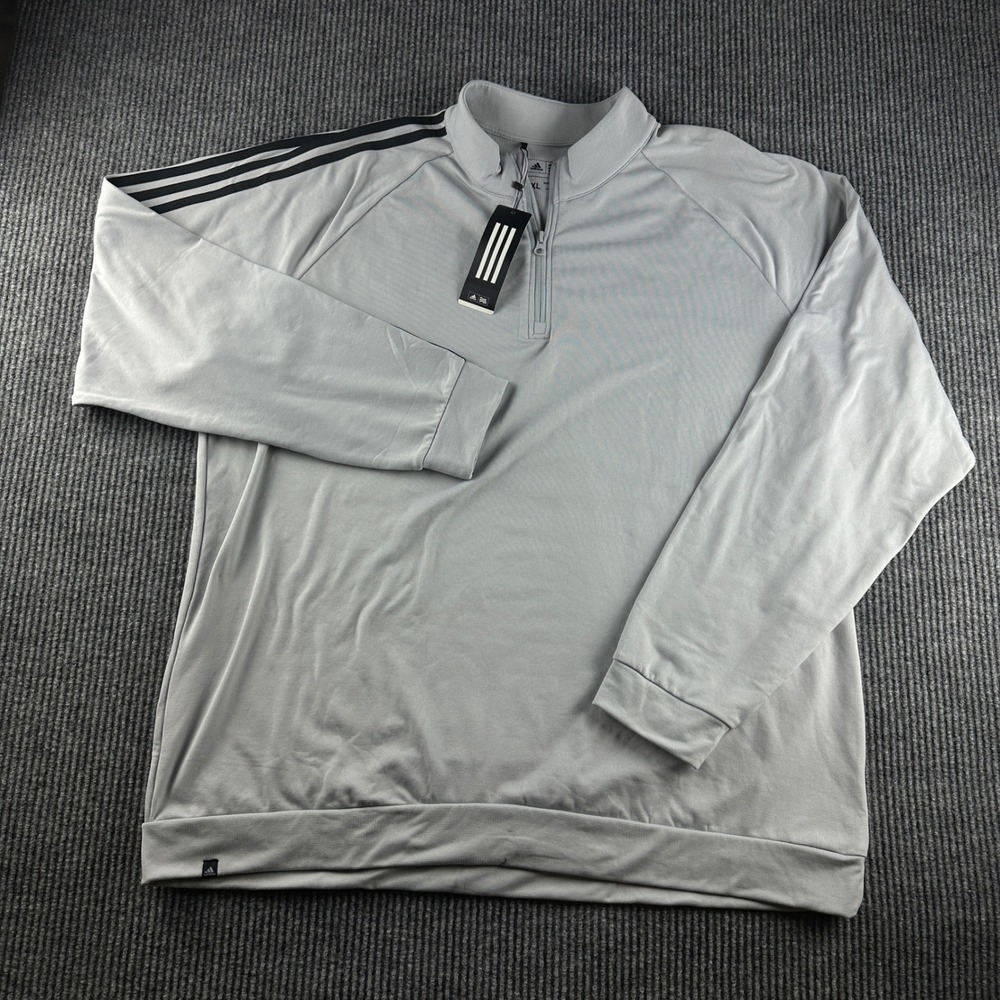 Adidas Golf Mens 2XL Stone Gray 3-Stripe Quarter Zip Pullover AE4894 NEW